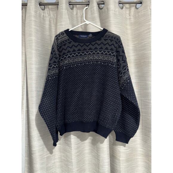 Van Heusen black and gray Fair Isle pattern oversized sweater men's size large - Picture 3 of 7